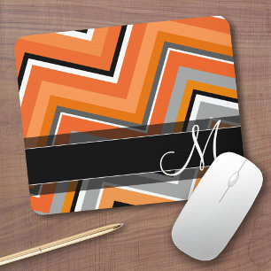 Mousepad Monograma alaranjado cinzento do preto chique do