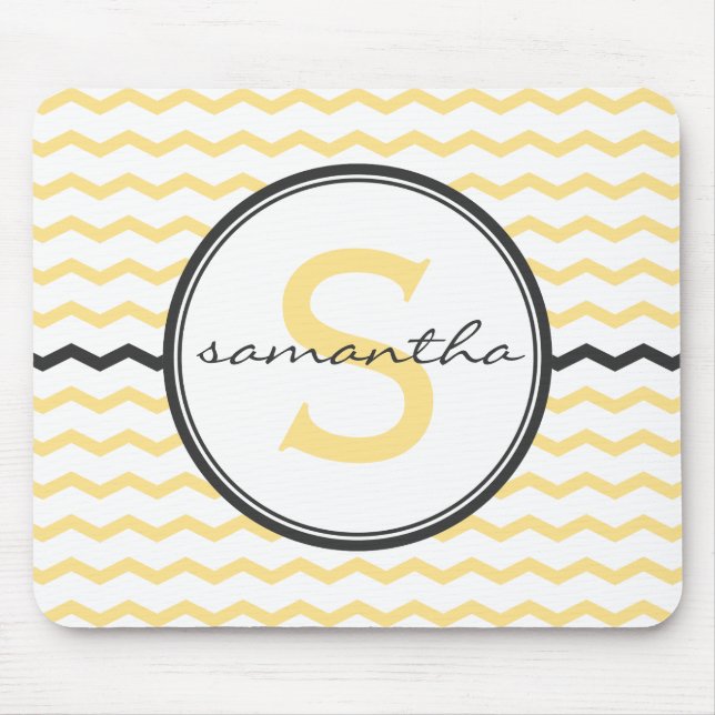 Mousepad Monograma amarelo de Chevron (Frente)