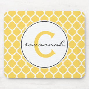 Mousepad Monograma amarelo de Quatrefoil