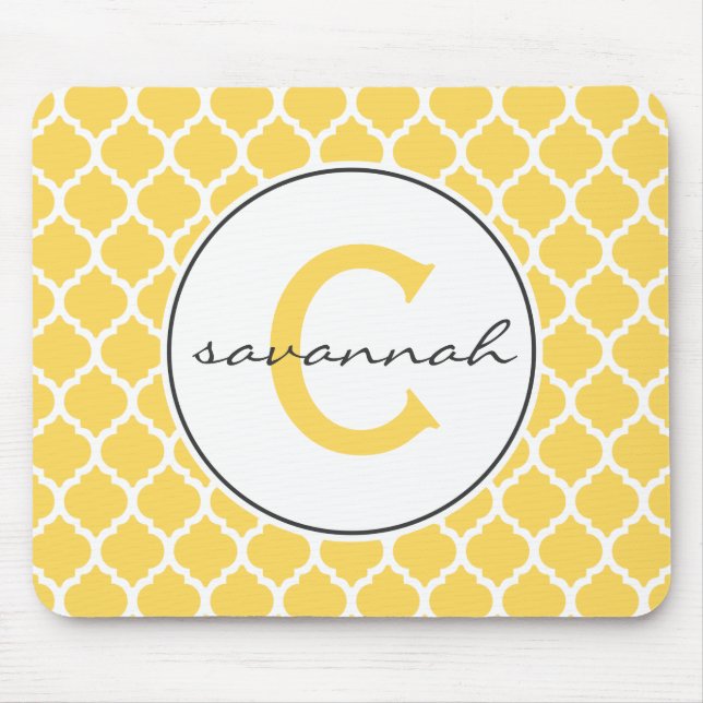 Mousepad Monograma amarelo de Quatrefoil (Frente)