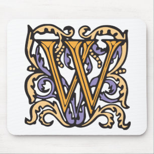 Mousepad Monograma antigo de W da letra medieval elegante