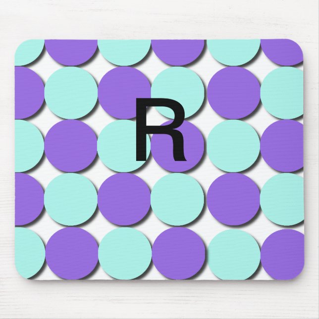Mousepad Monograma Aqua e Bolinhas Azuis (Frente)