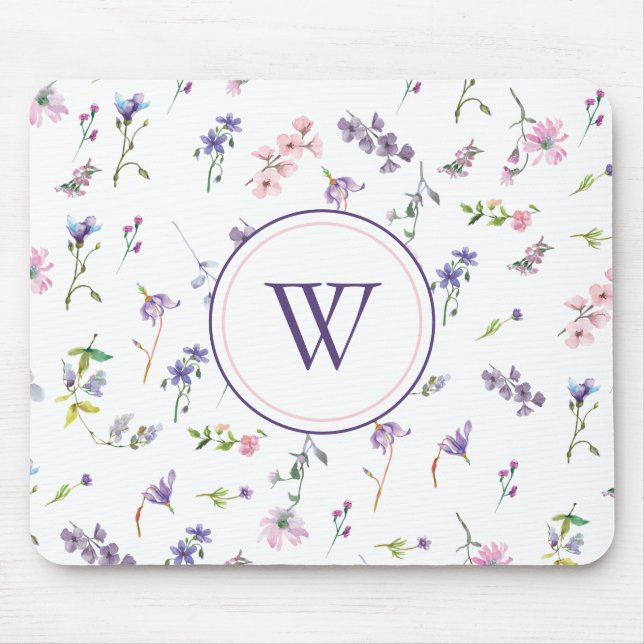 Mousepad Monograma Aquarela Pastel Floral (Frente)