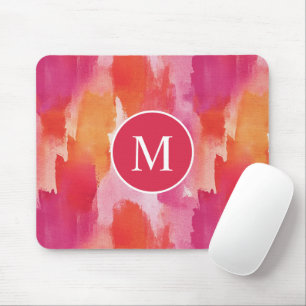 Mousepad Monograma Aquarela Rosa Laranja Abstrato