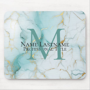 Mousepad Monograma Aquático de Mármore Elegante Personaliza