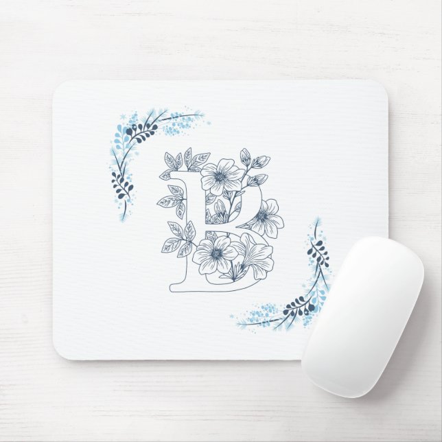 Mousepad Monograma Azul, Calm Floral (Com mouse)