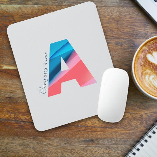 Mousepad Monograma azul-coral elegante com letra A (Criador carregado)