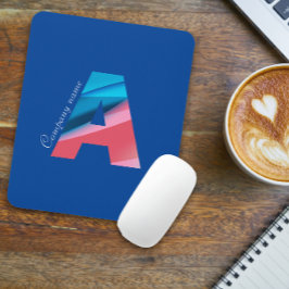 Mousepad Monograma azul-coral elegante com letra A azul