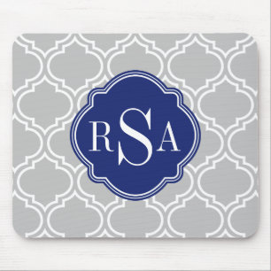 Mousepad Monograma Azul de Padrão de Lata do Azulejo da ci