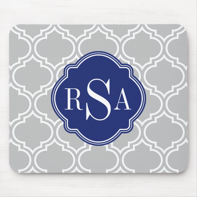 Mousepad Monograma Azul de Padrão de Lata do Azulejo da cin (Frente)