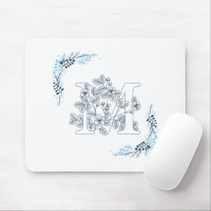 Mousepad Monograma Azul Floral