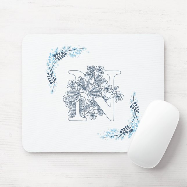 Mousepad Monograma Azul Floral Calm (Com mouse)