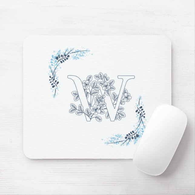 Mousepad Monograma Azul Floral de Calm (Com mouse)