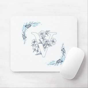 Mousepad Monograma Azul Floral de Calm