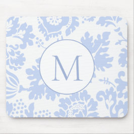 Mousepad Monograma Azul Floral Elegante Botânica