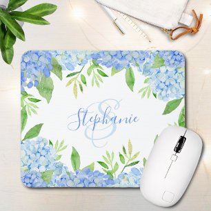 Mousepad Monograma azul floral moderno da aguarela do