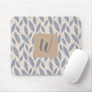 Mousepad Monograma Azul Folha Botânica Folha do Mouse