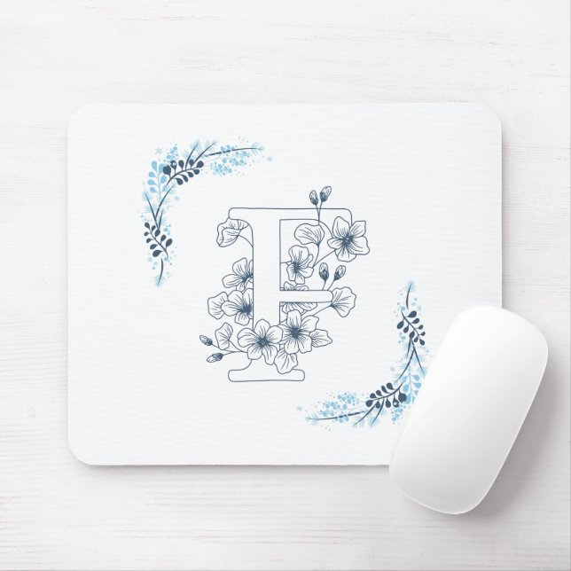 Mousepad Monograma Azul, Forma Floral (Com mouse)