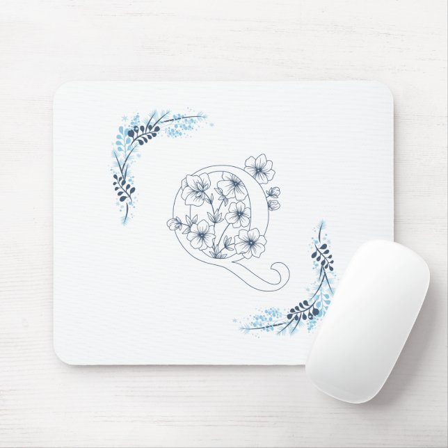 Mousepad Monograma Azul, Forma Floral (Com mouse)