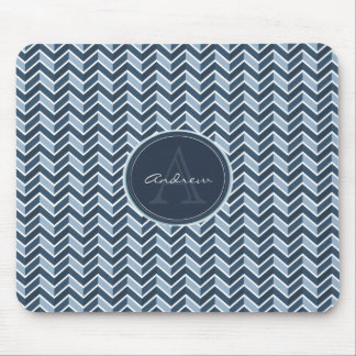 Mousepad Monograma azul legal do teste padrão de Chevron