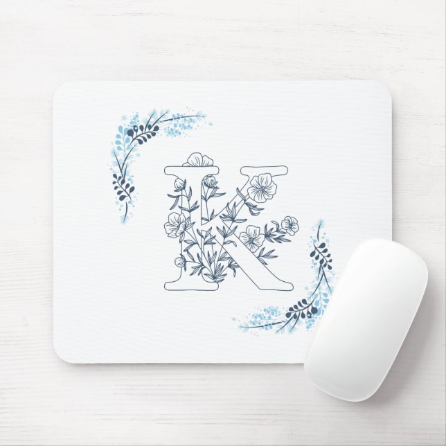 Mousepad Monograma Azul, Monograma, Calm Floral (Com mouse)