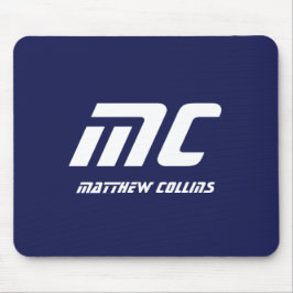 Mousepad Monograma Azul, Nome Moderno Minimalista Branco Si