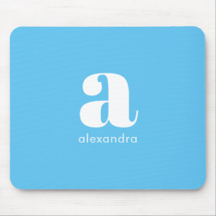 Mousepad Monograma Azul Turquesa Mínimo Elegante Moderno