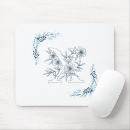 Mousepad Monograma Azul "X" Floral Calmo Inicial