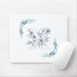 Mousepad Monograma Azul "X" Floral Calmo Inicial