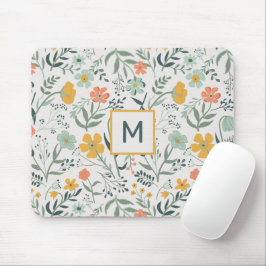 Mousepad Monograma Belo Padrão Botânico Floral
