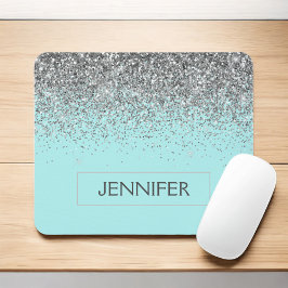 Mousepad Monograma Blue Silver Glam Glitter
