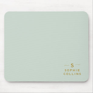 Mousepad Monograma Blush Acqua Dourado Nome Elegante Minima