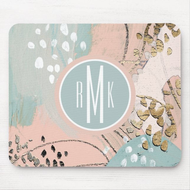 Mousepad Monograma | Blush e Dourado I (Frente)
