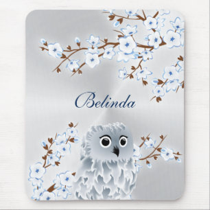 Mousepad Monograma bonito do branco da prata da flor de