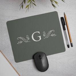 Mousepad Monograma Botânico Verde Elegante