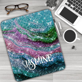 Mousepad Monograma branco acinzentado azul púrpura Glitter