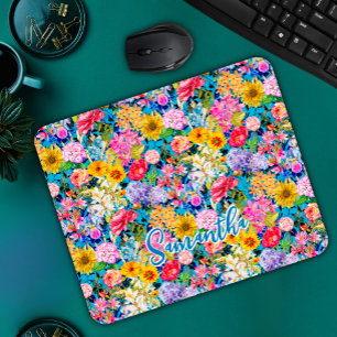 Mousepad Monograma branco-amarelo-elegante Padrão floral