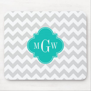 Mousepad Monograma branco cinzento de Quatrefoil 3 da