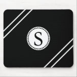 Mousepad Monograma branco com Black & WhiteStripes<br><div class="desc">É um Monograma Preto Personalizado com o Pad do Rato Stripes Pretas pretas de fundo branco.Pode personalizar com o seu monograma inicial ou outro texto.</div>