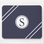 Mousepad Monograma branco com Blue & WhiteStripes<br><div class="desc">É um Monograma Preto Personalizado com o Pad do Rato Stripes Pretas pretas de fundo branco.Pode personalizar com o seu monograma inicial ou outro texto.</div>