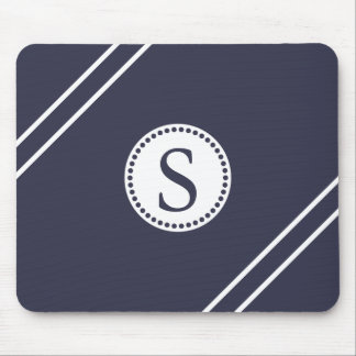 Mousepad Monograma branco com Blue & WhiteStripes