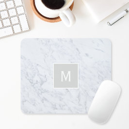 Mousepad Monograma branco de mármore