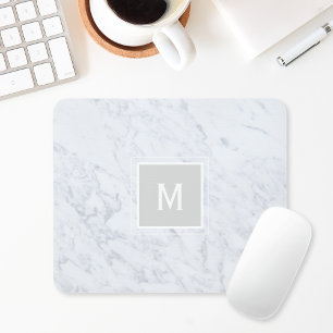 Mousepad Monograma branco de mármore