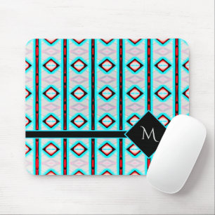 Mousepad Monograma Branco de Padrão Vermelho Diamante Azul 