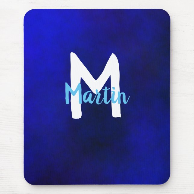 Mousepad Monograma Branco E Azul (Frente)