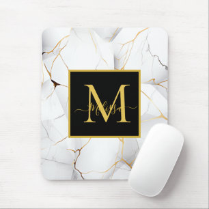 Mousepad Monograma branco e Dourado