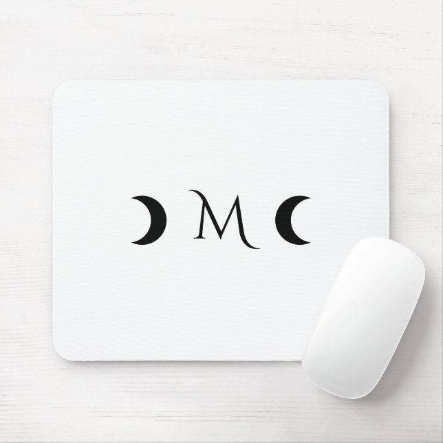 Mousepad Monograma branco e preto das luas do Crescente Mod (Com mouse)
