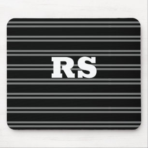 Mousepad Monograma Branco em Negrito, Linhas Cinzas em Pret