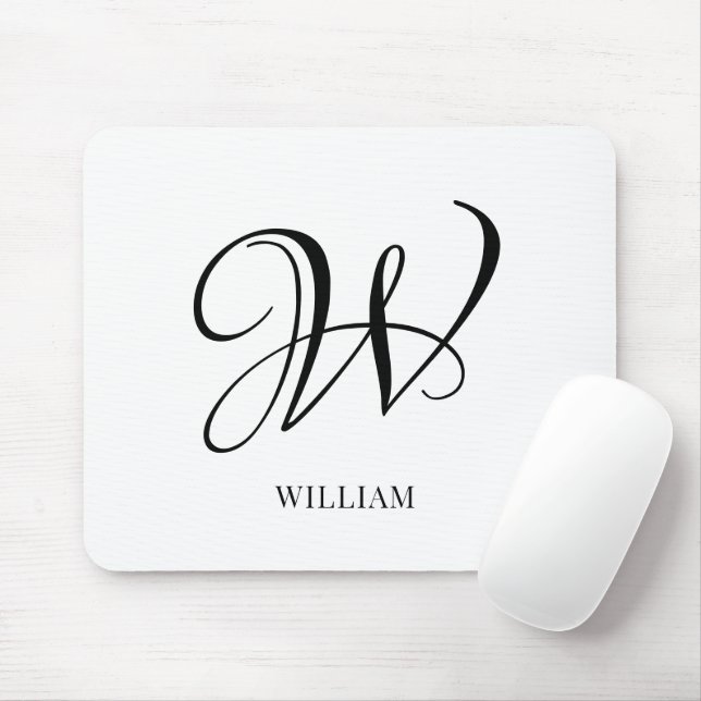 Mousepad Monograma Branco Personalizado Inicial (Com mouse)