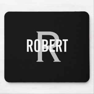 Mousepad Monograma branco preto moderno - Pão do rato